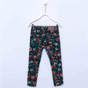 Yeşil Renkli Çiçek Desenli Kız Çocuk Pantolon-PC 74437 |Silversunkids