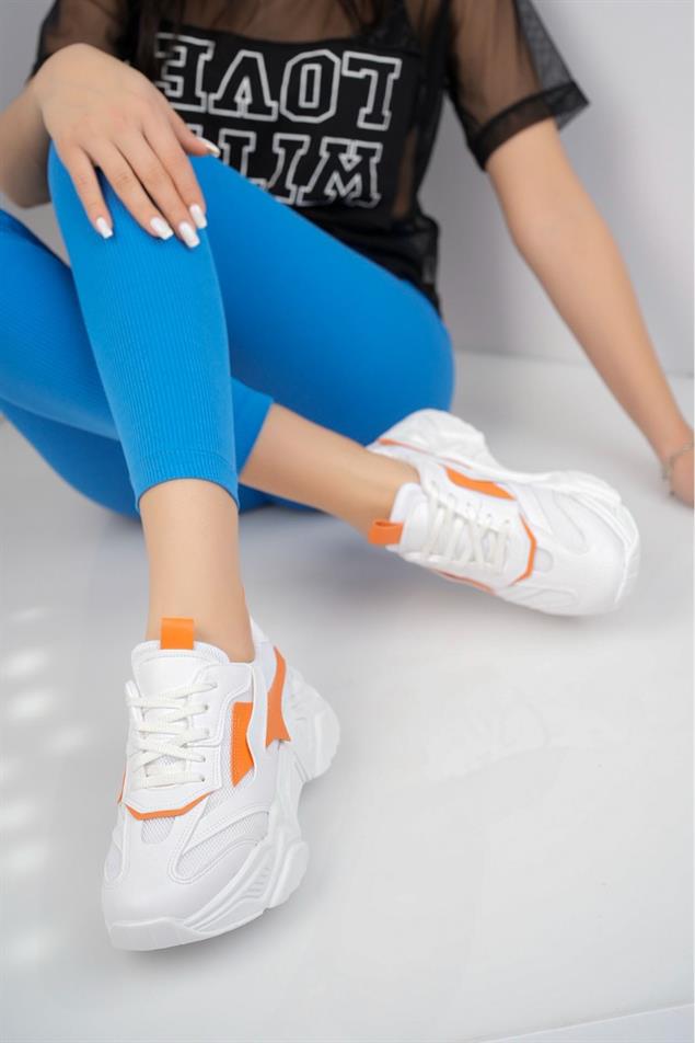 TİNA Turuncu  Beyaz Kadın Spor Sneaker Ayakkabı