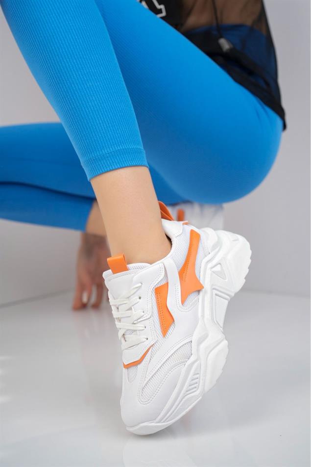 TİNA Turuncu  Beyaz Kadın Spor Sneaker Ayakkabı