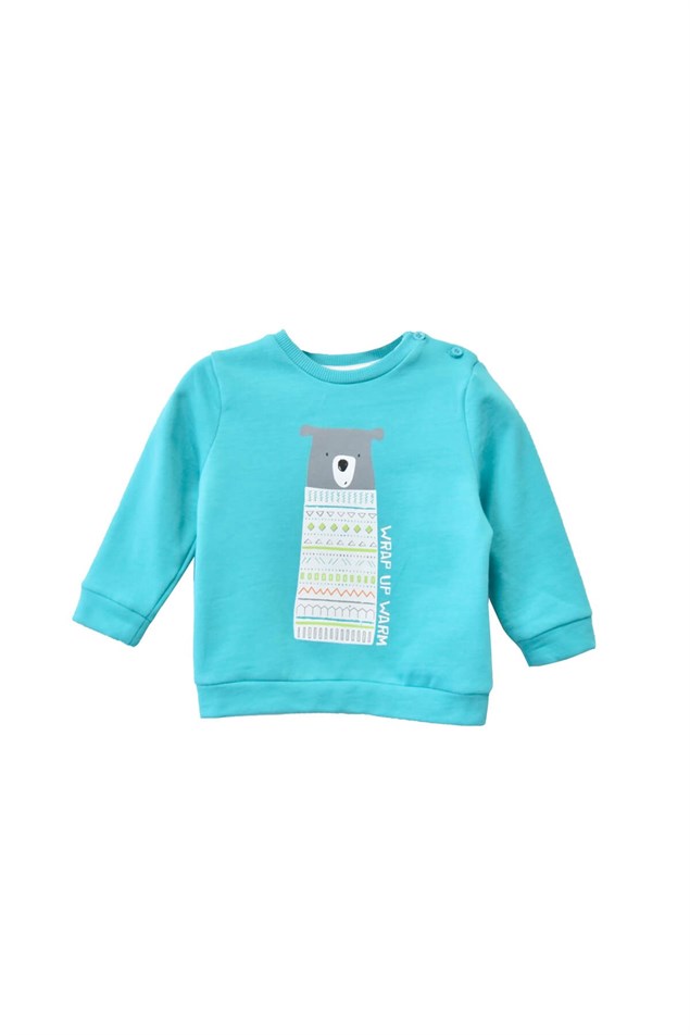 Turkuaz Renkli Baskılı Bebek Erkek Sweatshirt-JS 117631 |Silversunkids