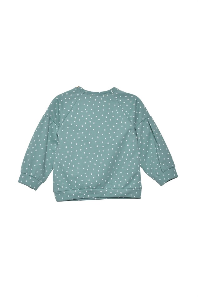 Turkuaz Renkli Omuzdan Düğmeli Bebek Kız Sweatshirt-JS 118423 |Silversunkids