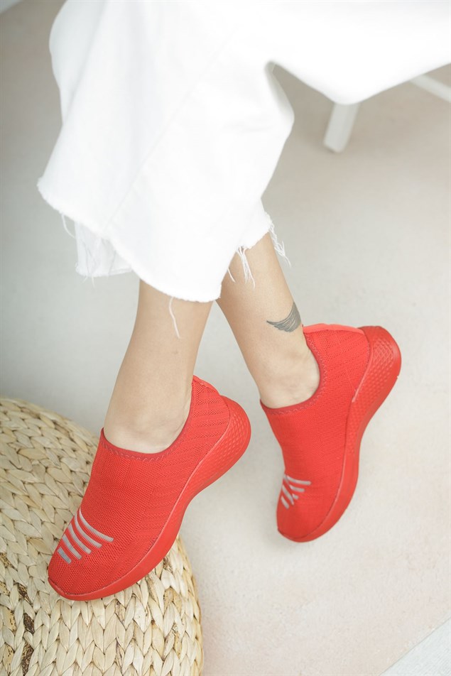 Vesna Kırmızı Bağcıksız Triko Kadın Spor Ayakkabı