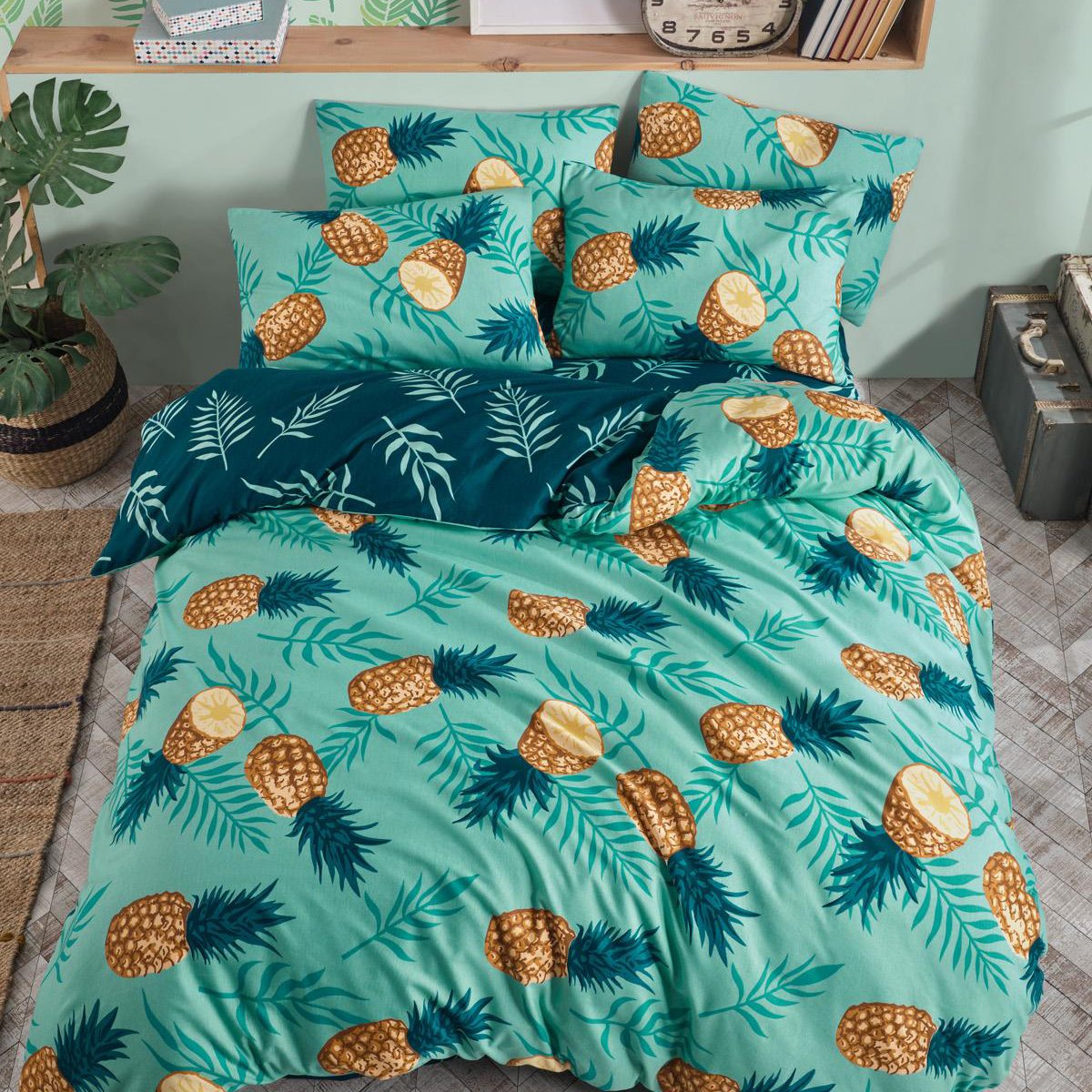 Vagonik Ananas Desenli Çift Kişilik Nevresim Takımı