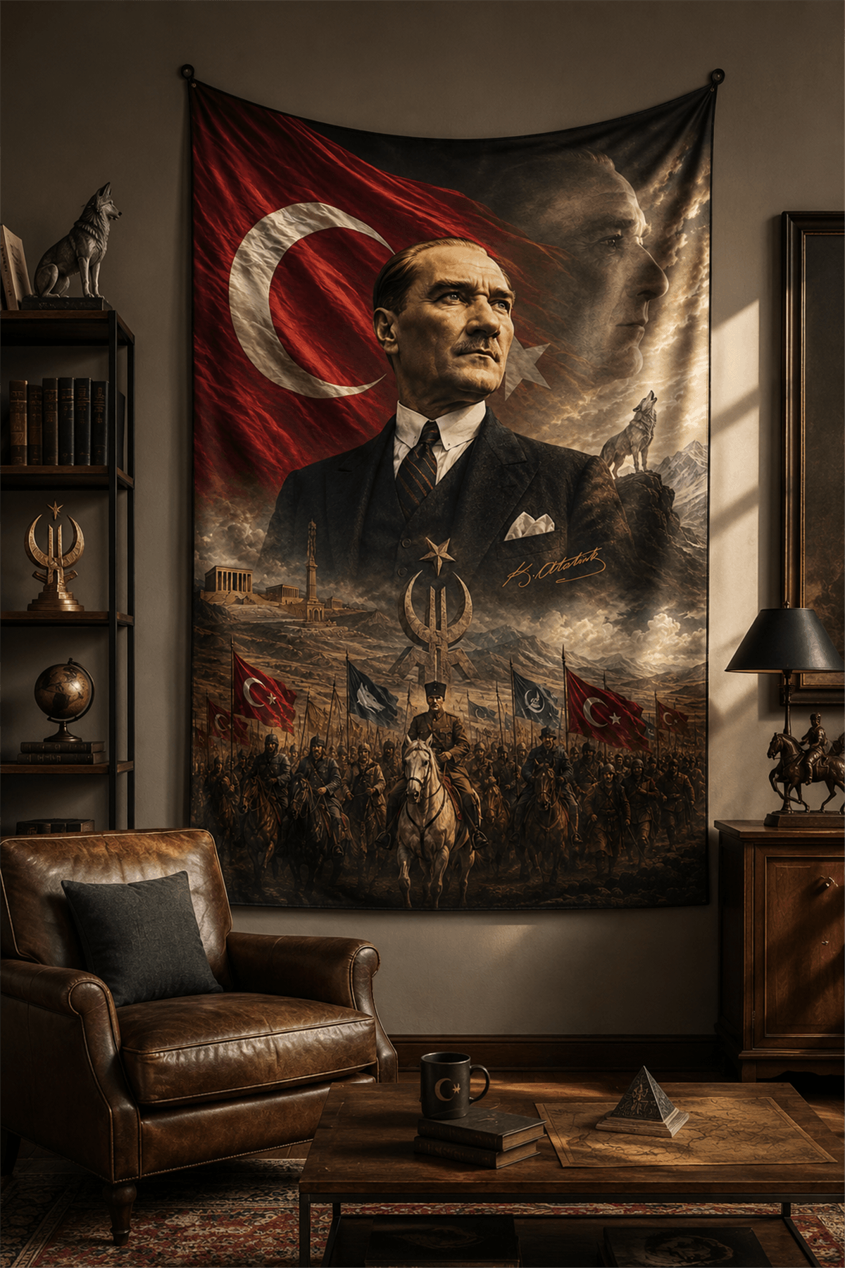 Atatürk, Anıtkabir ve Türk Ordusu Temalı Duvar Örtüsü  Afişi Kalın Kumaş 