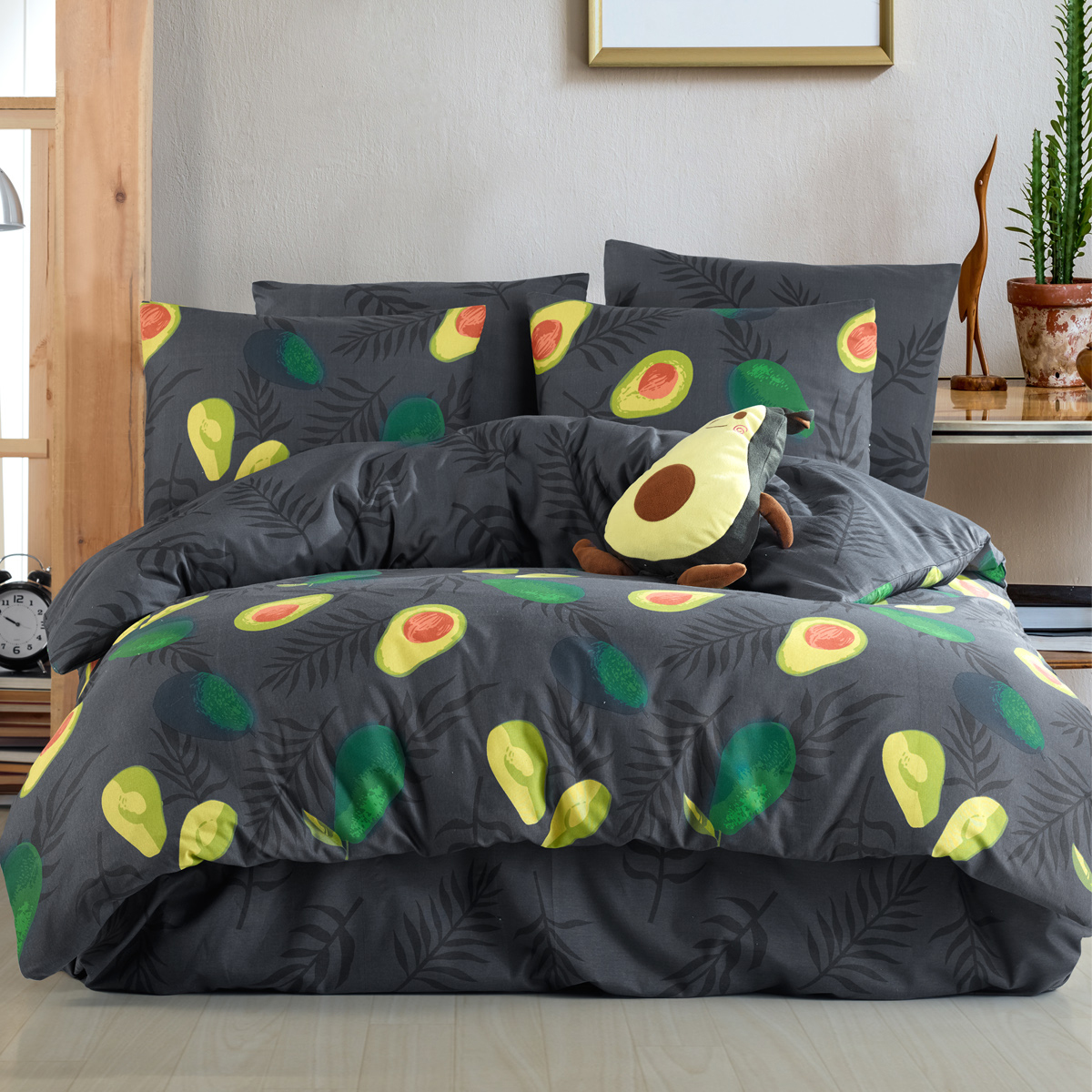 Vagonik Avocado Desenli Dark Çift Kişilik Nevresim Takımı
