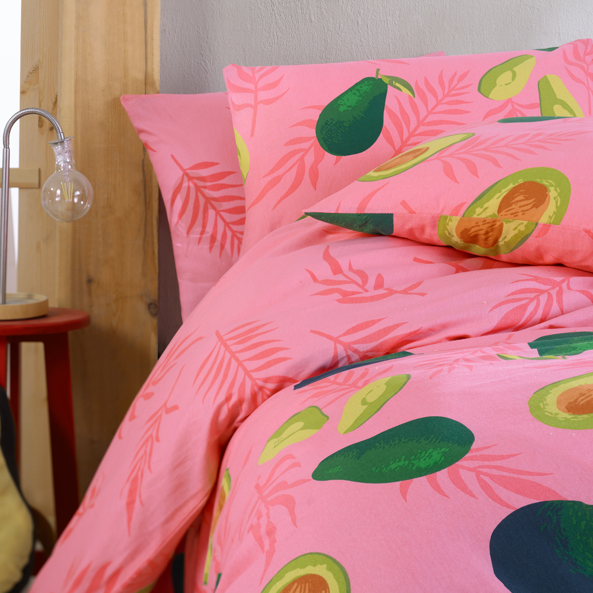 Vagonik Avocado Desenli Pembe Çift Kişilik Nevresim Takımı