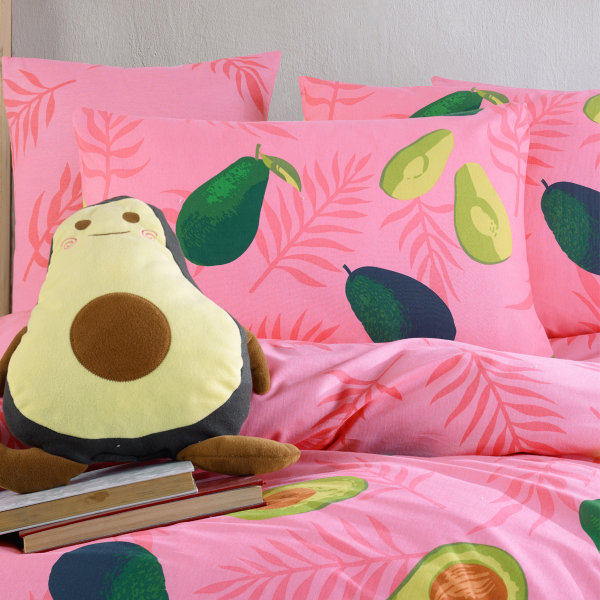 Vagonik Avocado Desenli Pembe Çift Kişilik Nevresim Takımı