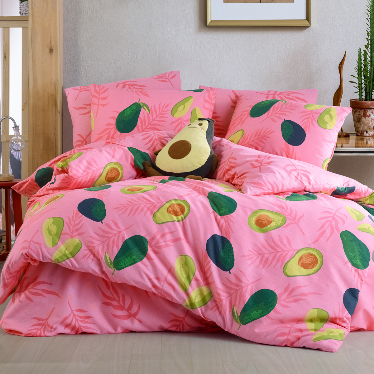 Vagonik Avocado Desenli Pembe Çift Kişilik Nevresim Takımı