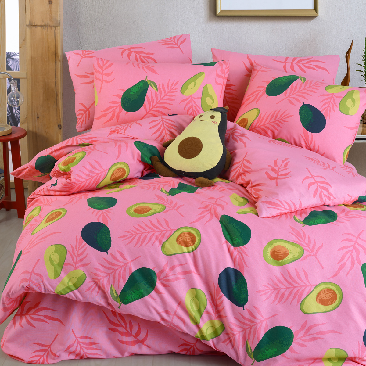 Avocado Desenli Pembe Çift Kişilik Nevresim Takımı