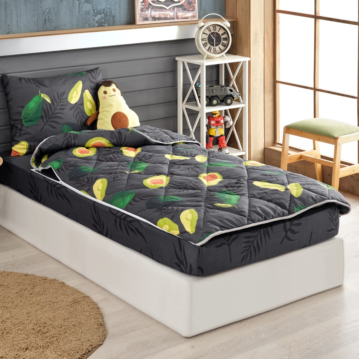 Vagonik Avokado Desenli FümeTek Kişilik Yorganlı Çocuk Uyku Seti