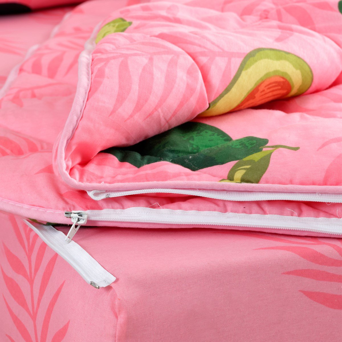 Vagonik Avokado Desenli Pembe Tek Kişilik Yorganlı Çocuk Uyku Seti