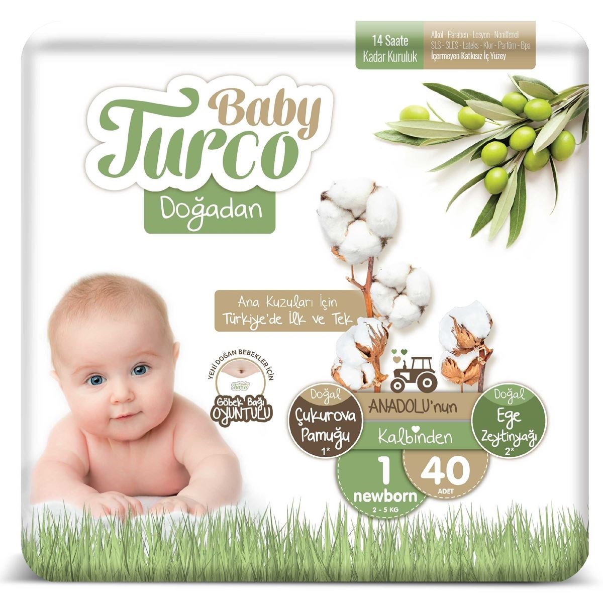 Baby Turco Doğadan Bebek Bezi 1 Numara Newborn 40 Adet
