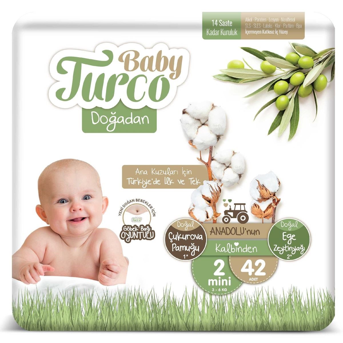 Baby Turco Doğadan Bebek Bezi 2 Numara Mini 42 Adet