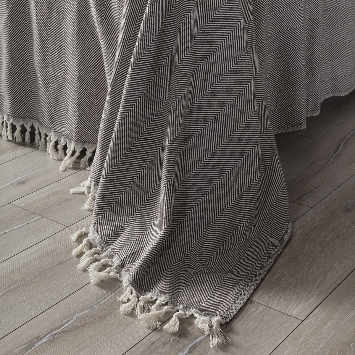 Vagonik Balık Sırtı Desenli Çift Kişilik Yatak Örtüsü 200x230 Cm Kahve