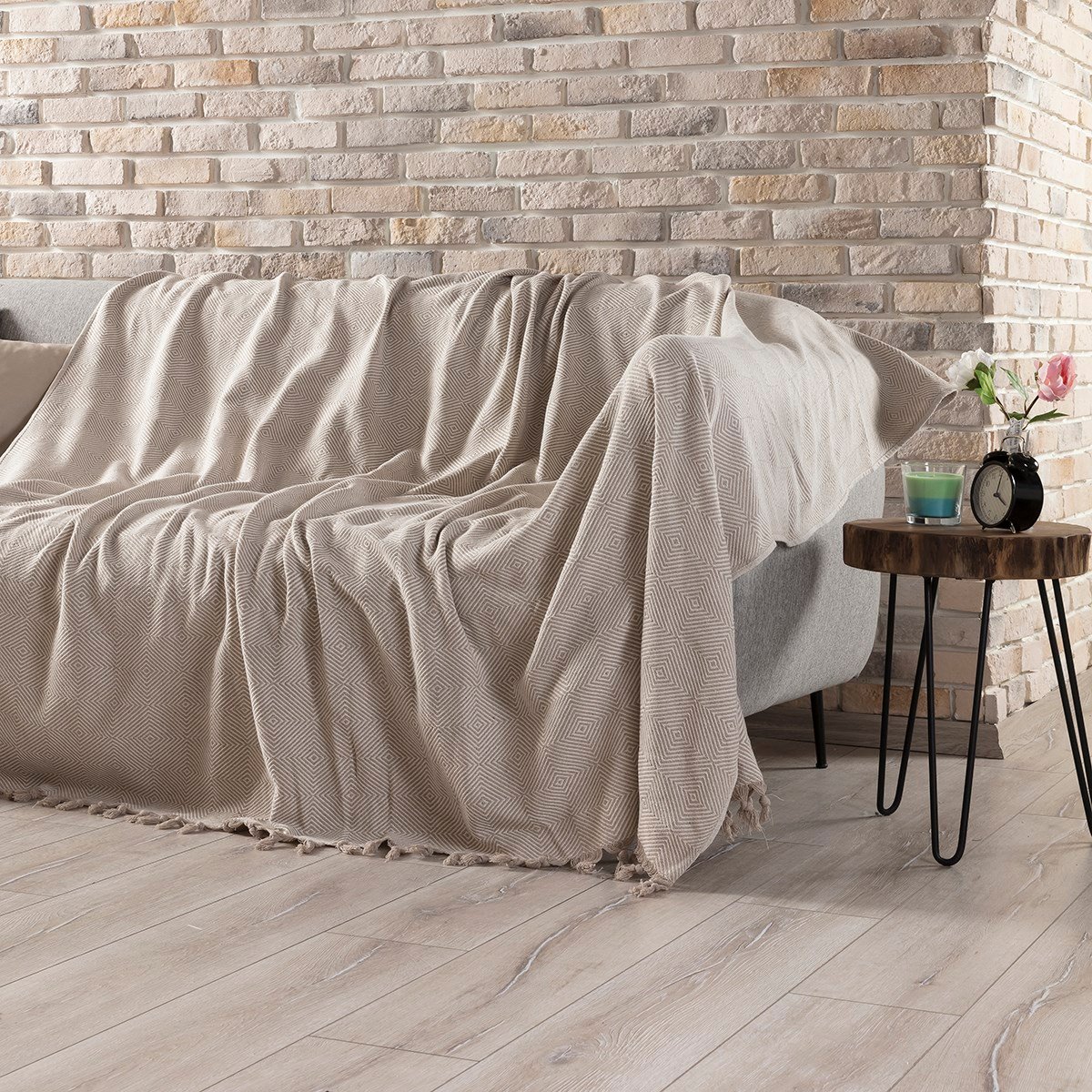 Vagonik Diamond Çok Amaçlı Sık Dokuma Bej Koltuk Örtüsü 180x230 cm