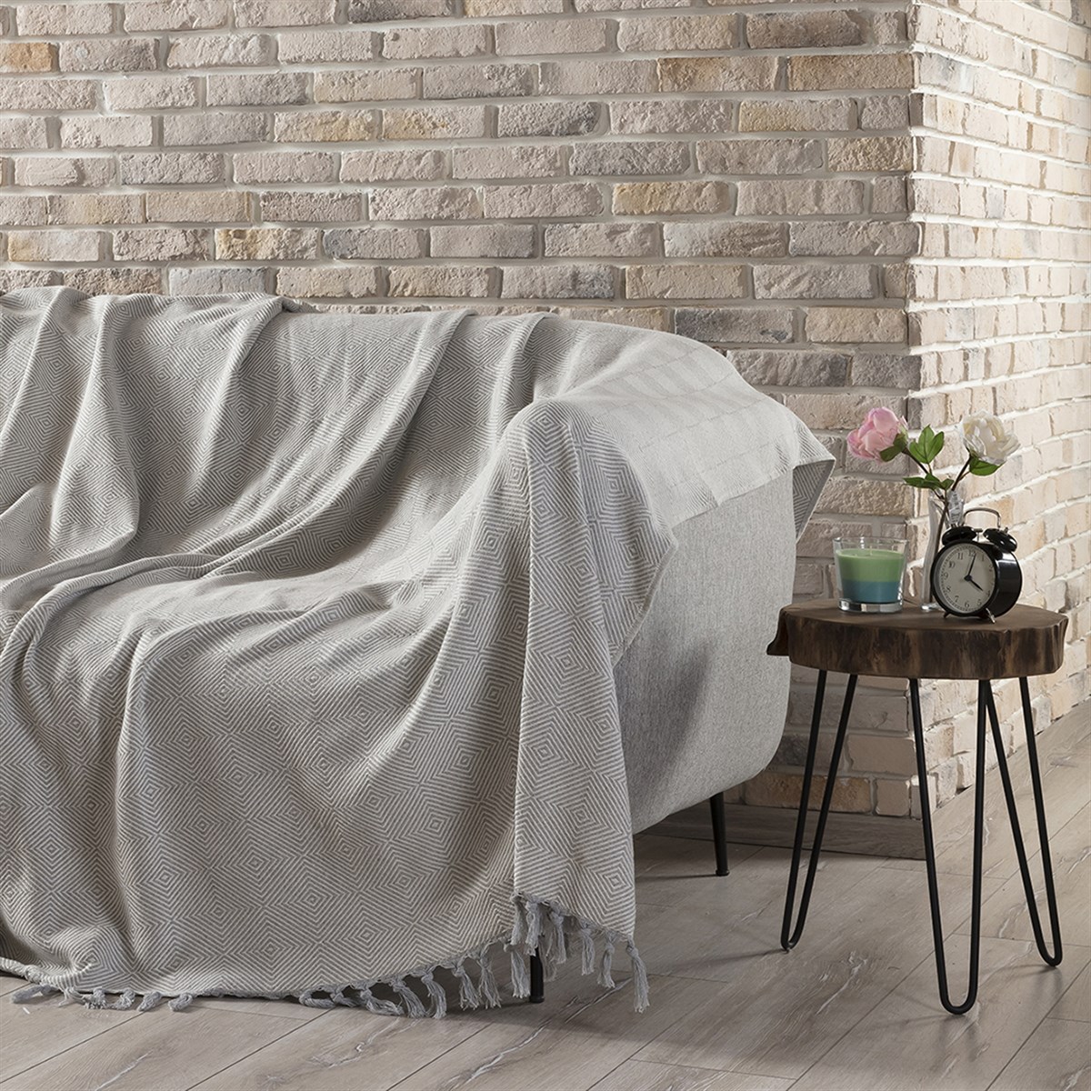 Vagonik Diamond Çok Amaçlı Sık Dokuma Gri Koltuk Örtüsü 180x230 cm