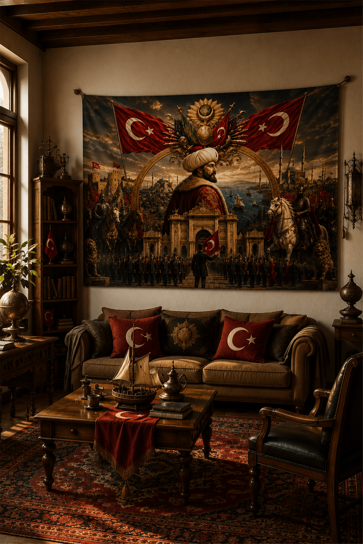 Fatih Sultan Mehmet ve Osmanlı Temalı Duvar Örtüsü  Afişi Kalın Kumaş 