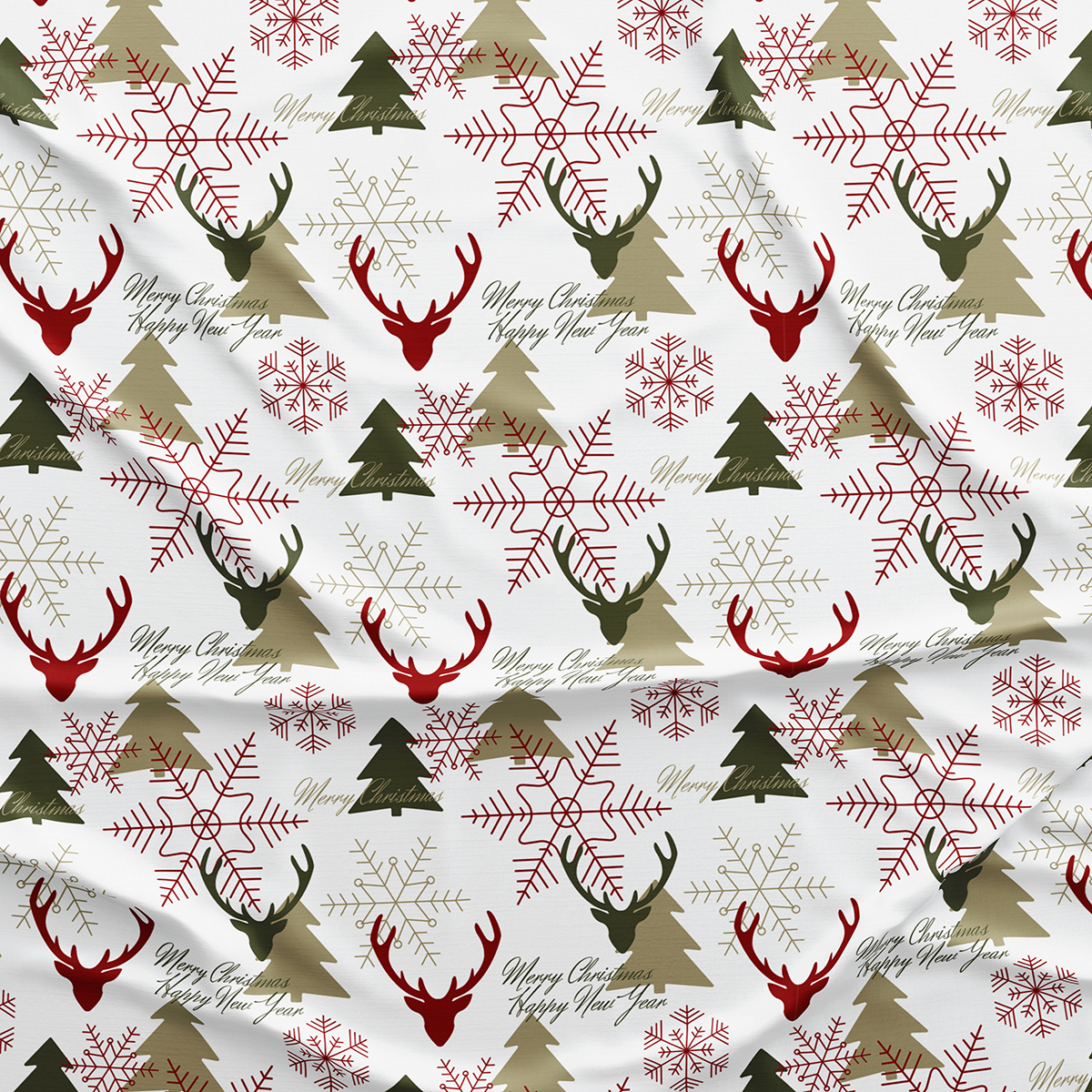 Vagonik Geyik ve Çam Ağacı Desenli Yılbaşı Masa Örtüsü