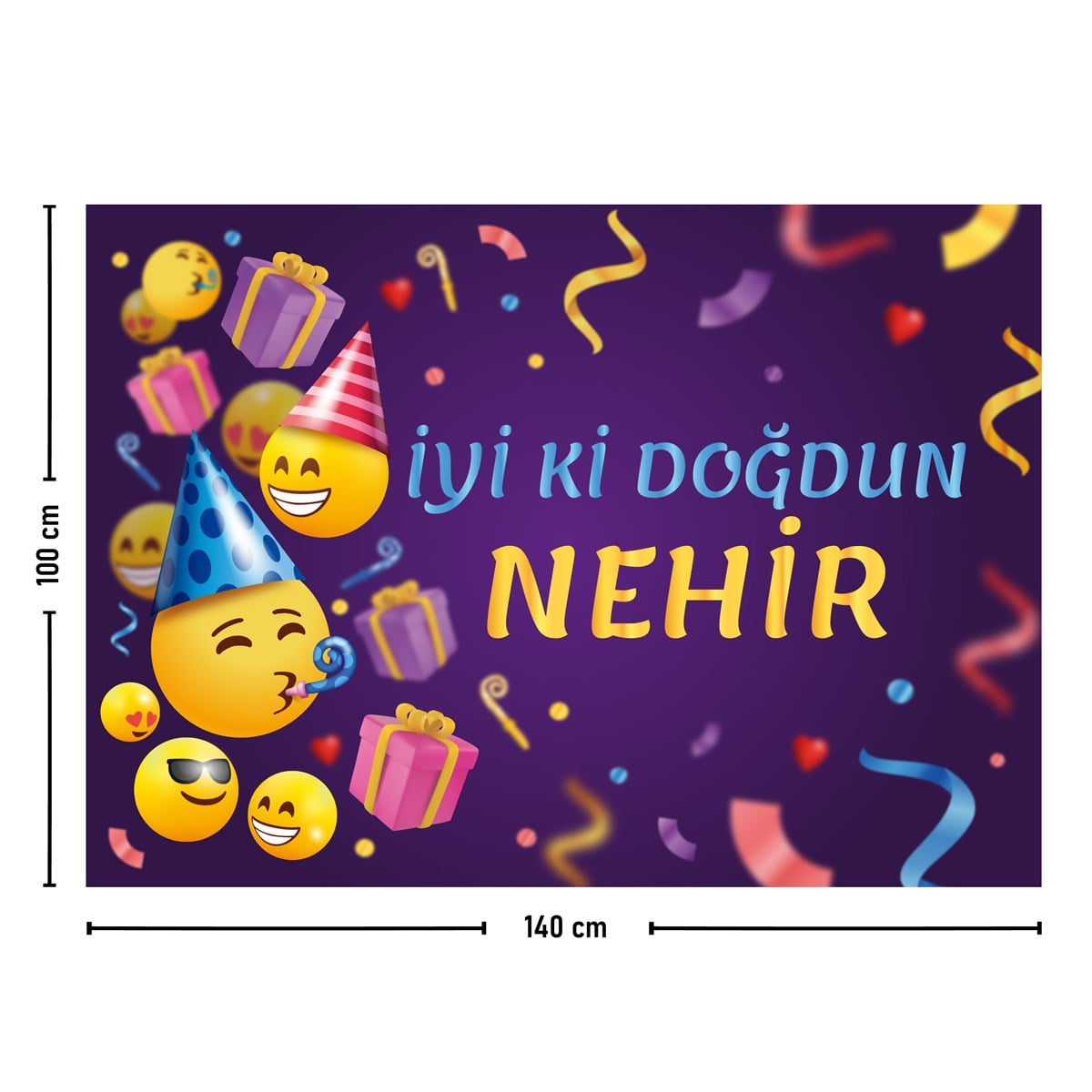 İsme Kişiye Özel Emoji Konsept Doğum Günü Parti Duvar Örtüsü