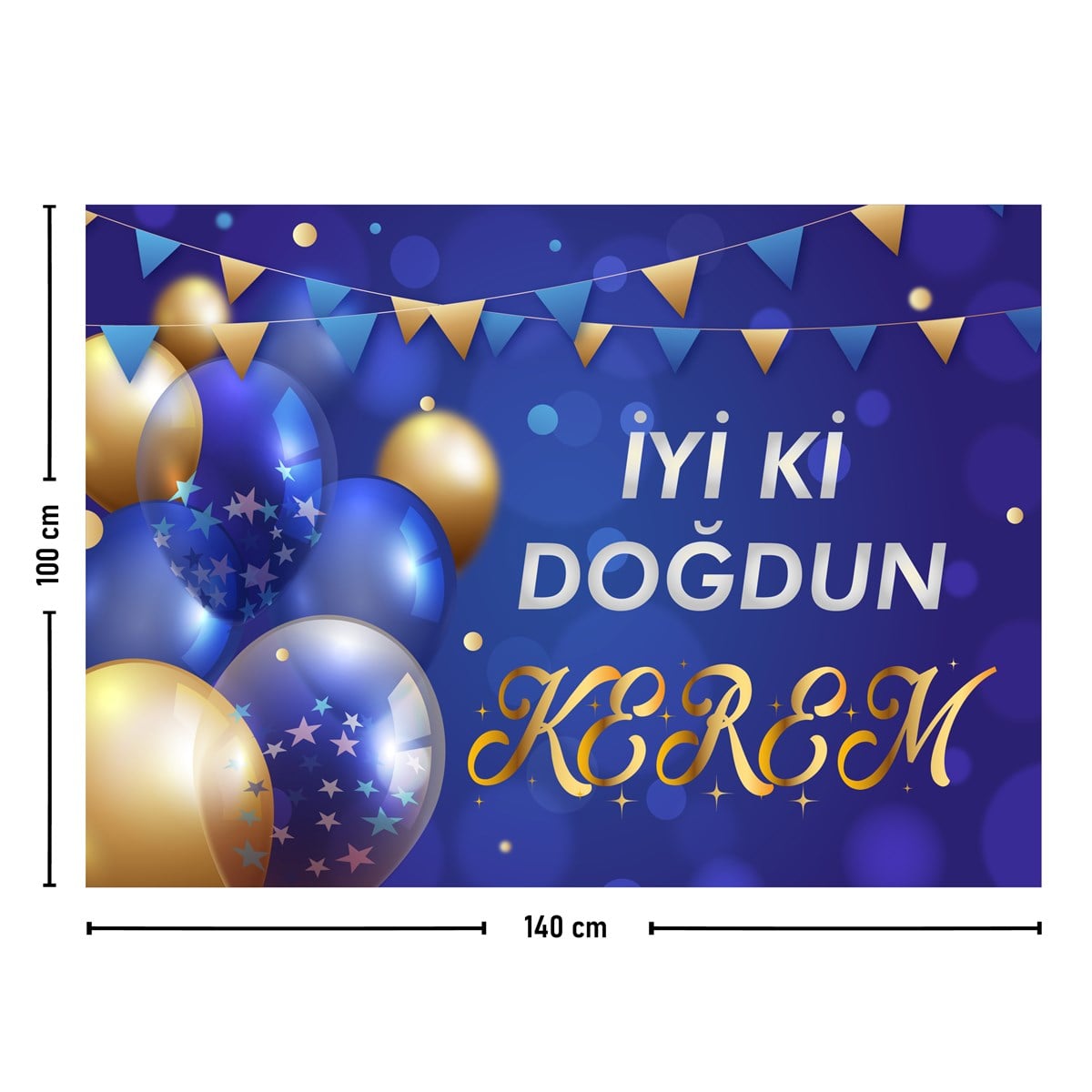 İsme Kişiye Özel Sarı-Lacivert Konsept Doğum Günü Parti Duvar Örtüsü