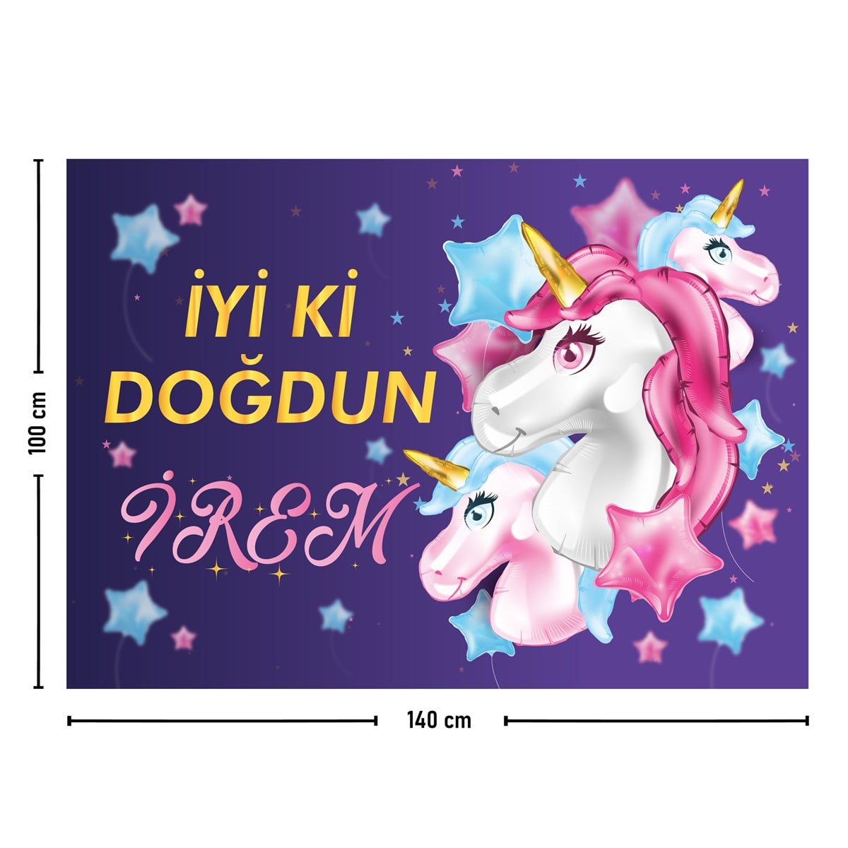 İsme Kişiye Özel Unicorn Konsept Doğum Günü Parti Duvar Örtüsü