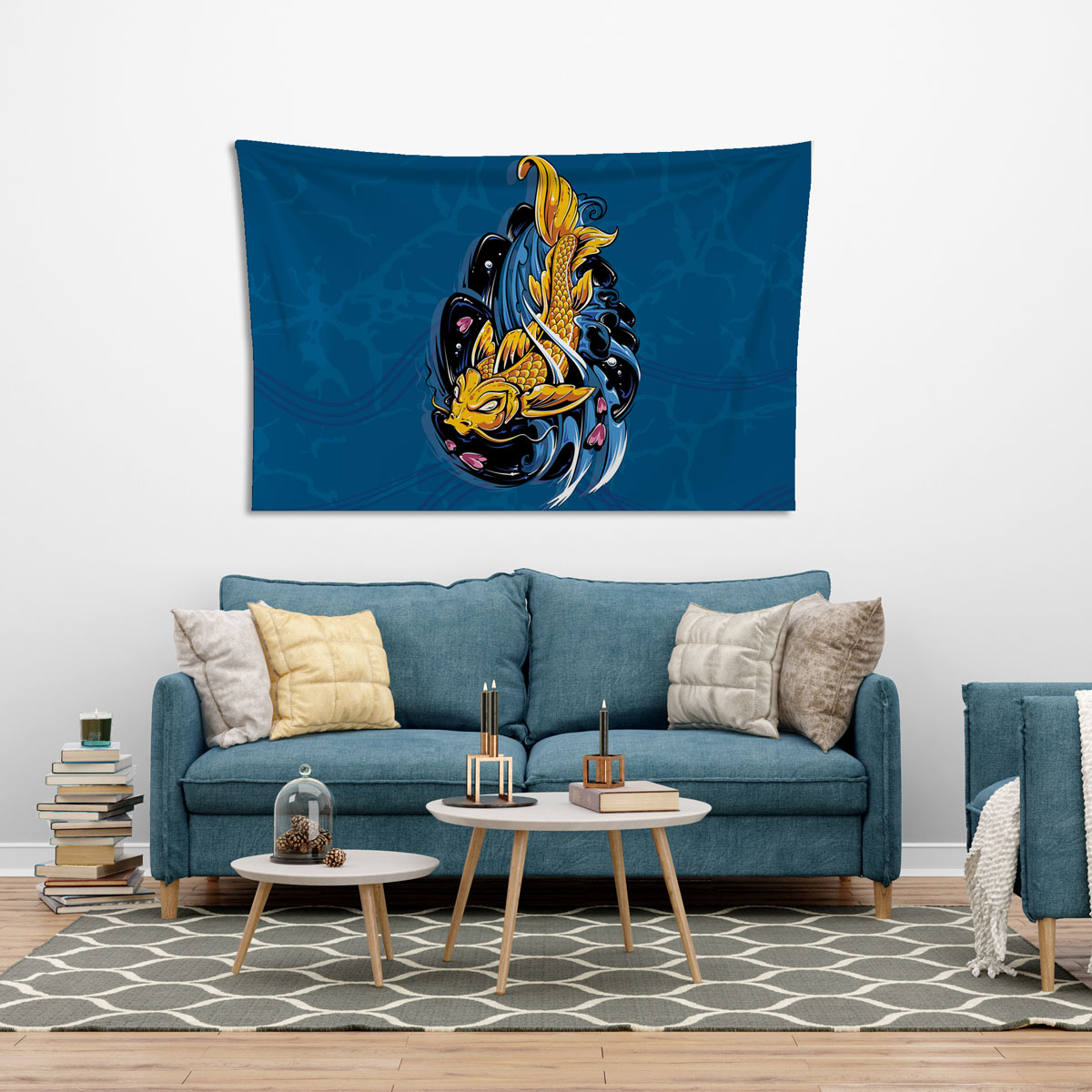 Vagonik Japon Koi Balığı Duvar Örtüsü