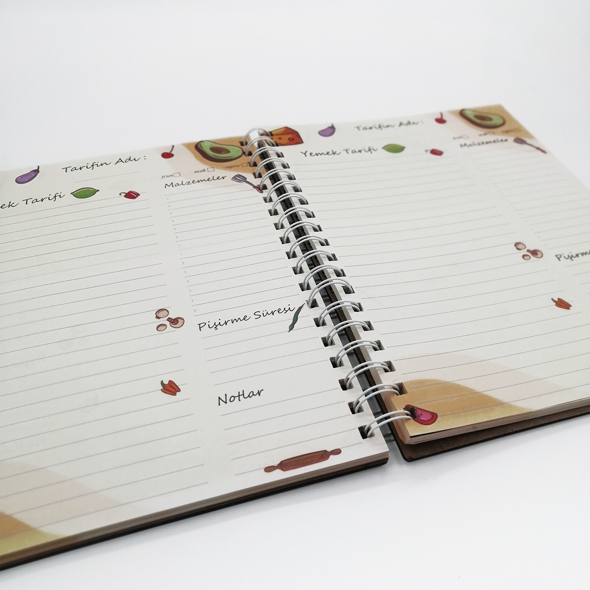 Özel Tasarım Ahşap Kapaklı Büyük Boy 160 Sayfa Yemek Tarif Defteri