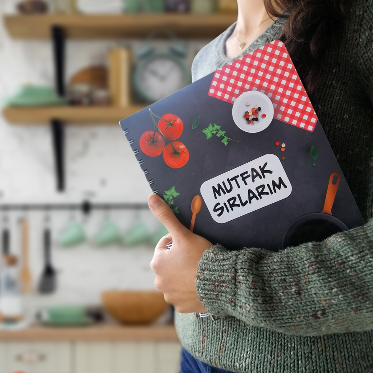Özel Tasarım Ahşap Kapaklı Büyük Boy 160 Sayfa Yemek Tarif Defteri