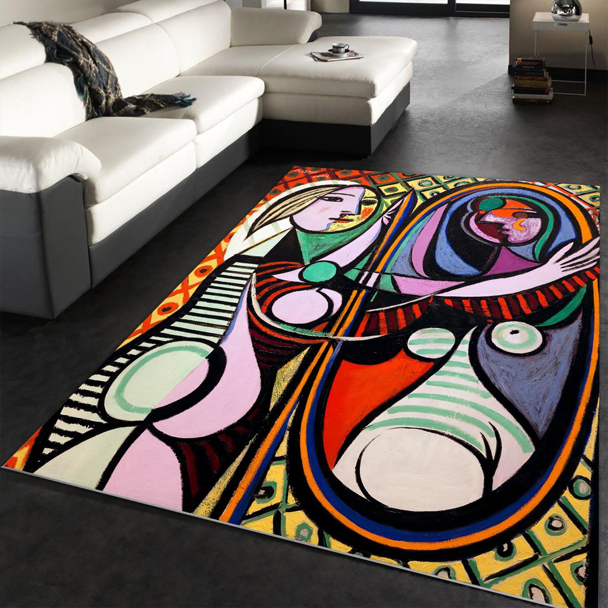 Pablo Picasso Ayna Karşısındaki Kız Halısı Dijital Baskılı Halı Kaydırmaz Tabanlı Yıkanabilir Halı