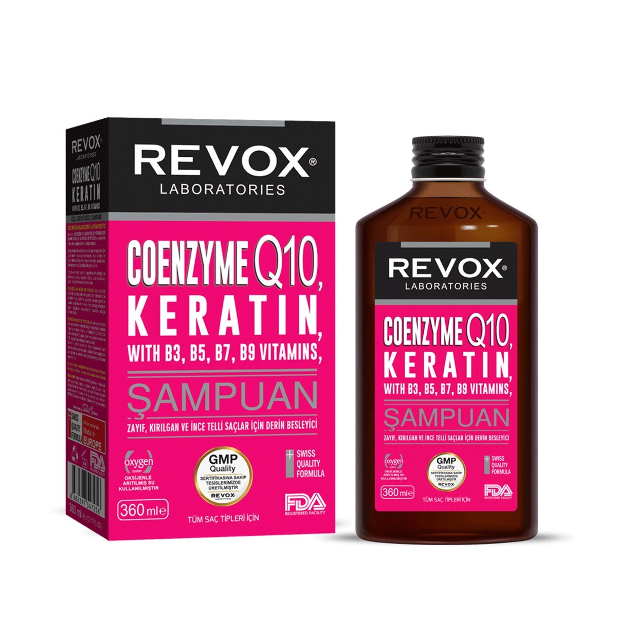 Revox Keratin, Koenzim Q10, B Vitamin Kompleks Özel Seri Saç Bakım Şampuanı 360 ml