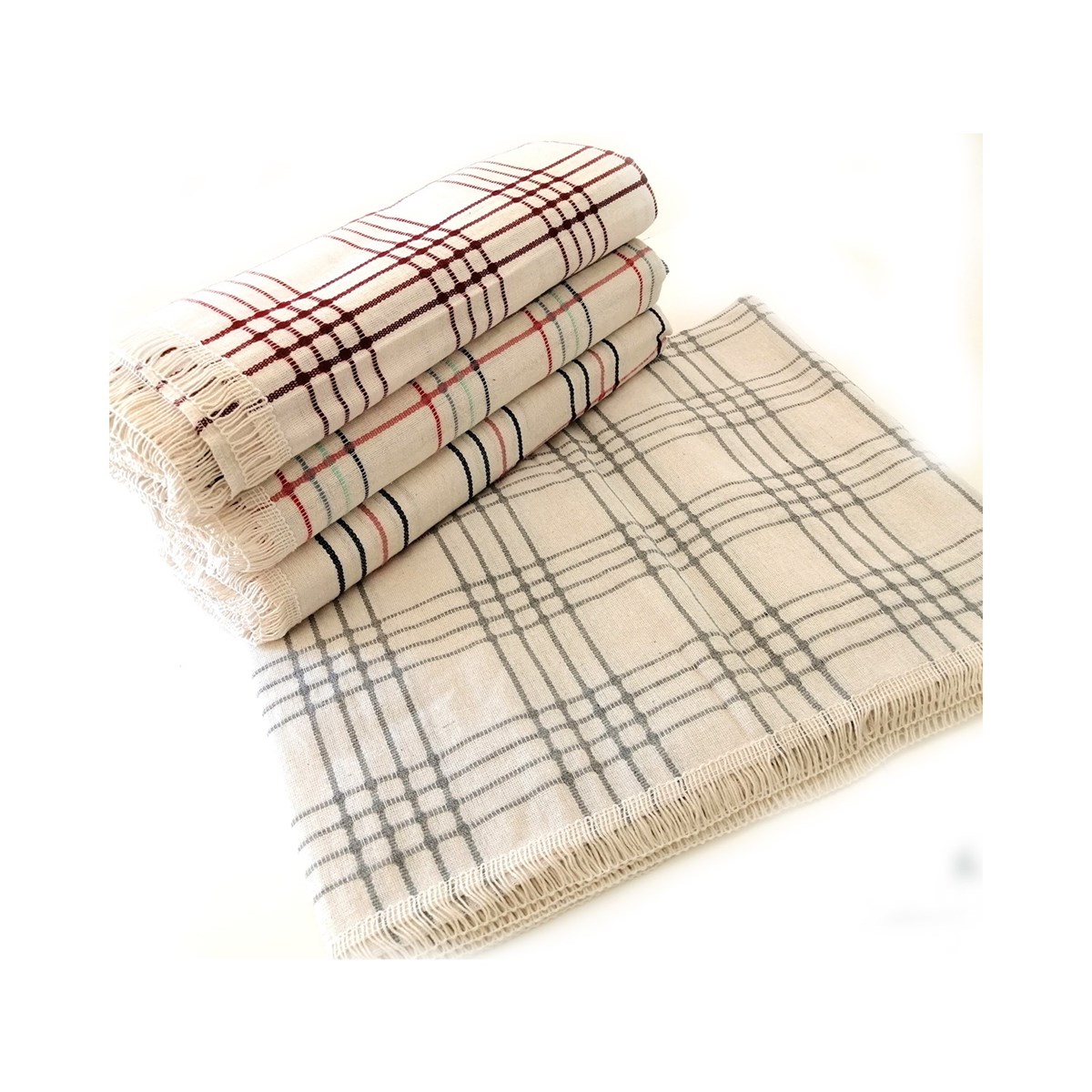 Vagonik Sedir Natural Keten Sık Dokuma Bordo Çizgili Koltuk Örtüsü 170x210 cm