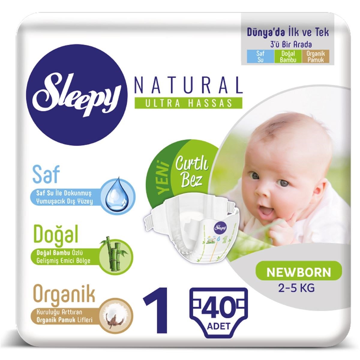 Sleepy Natural Bebek Bezi 1 Numara Yenidoğan 40 Adet