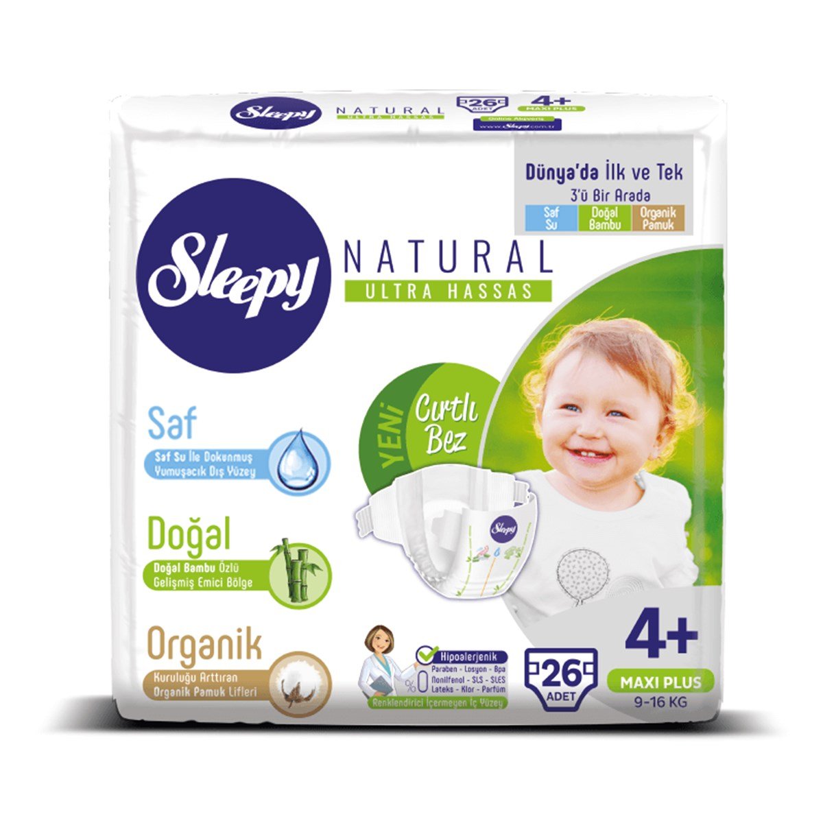 Sleepy Natural Bebek Bezi +4 Numara Maxi Plus 26 Adet