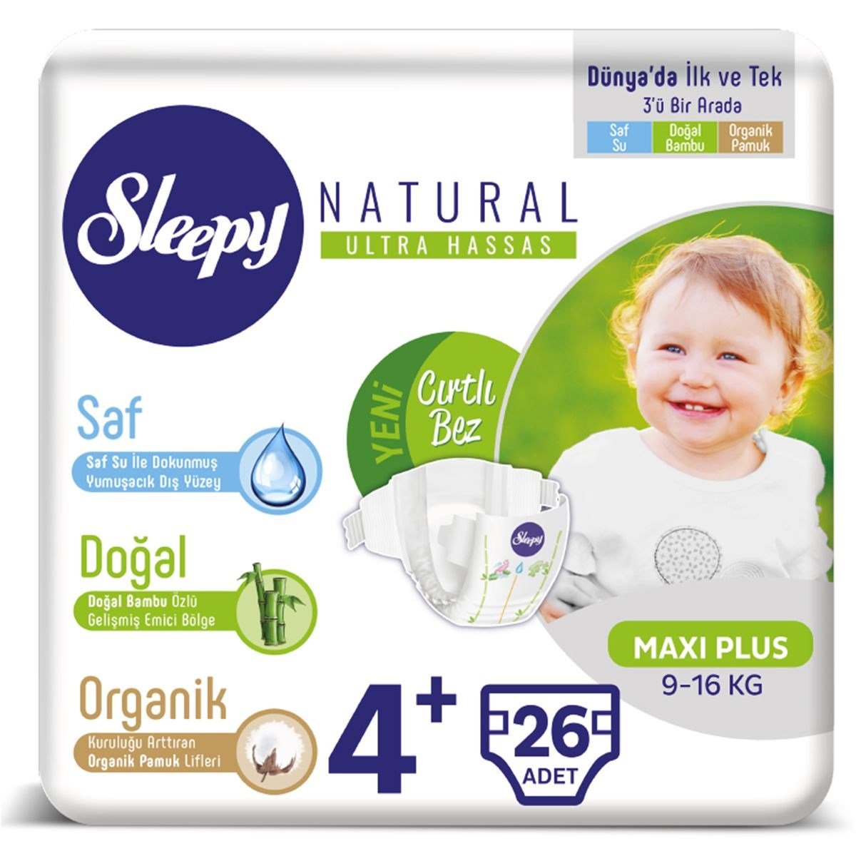 Sleepy Natural Bebek Bezi +4 Numara Maxi Plus 26 Adet