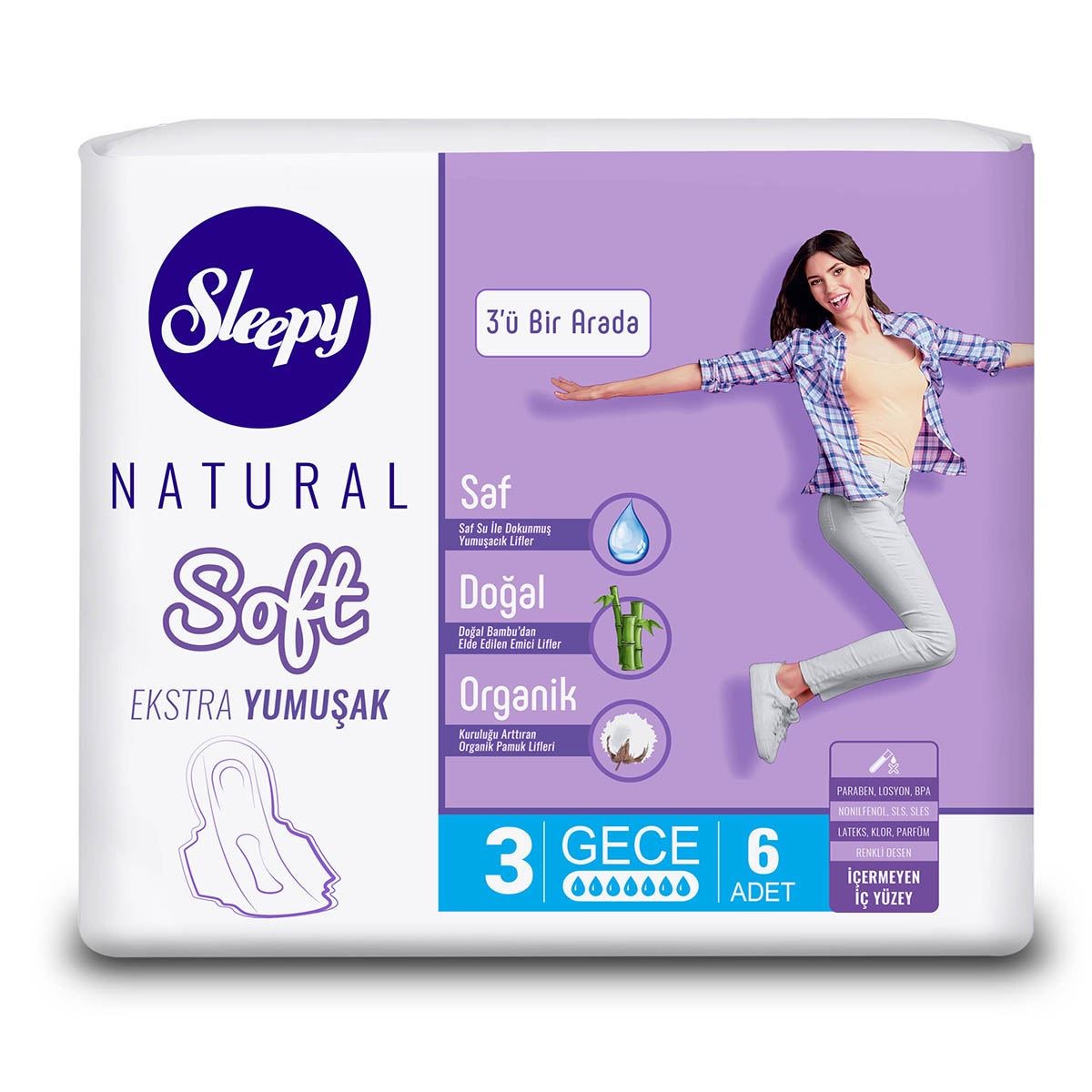 Sleepy Natural Soft Ekstra Yumuşak Gece Ped 6 Adet