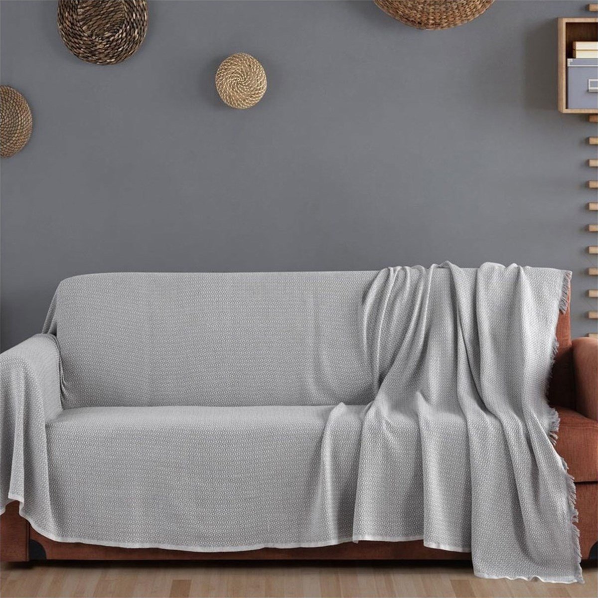 Vagonik Stars 3M Çekyat Kollarını Örten Battal Boy Koltuk Örtüsü Gri