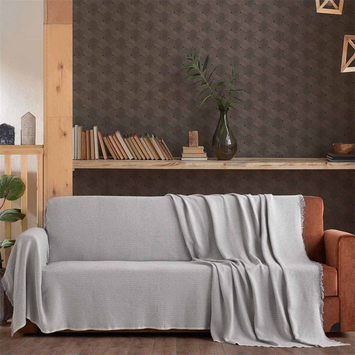 Vagonik Stars 3M Çekyat Kollarını Örten Battal Boy Koltuk Örtüsü Gri