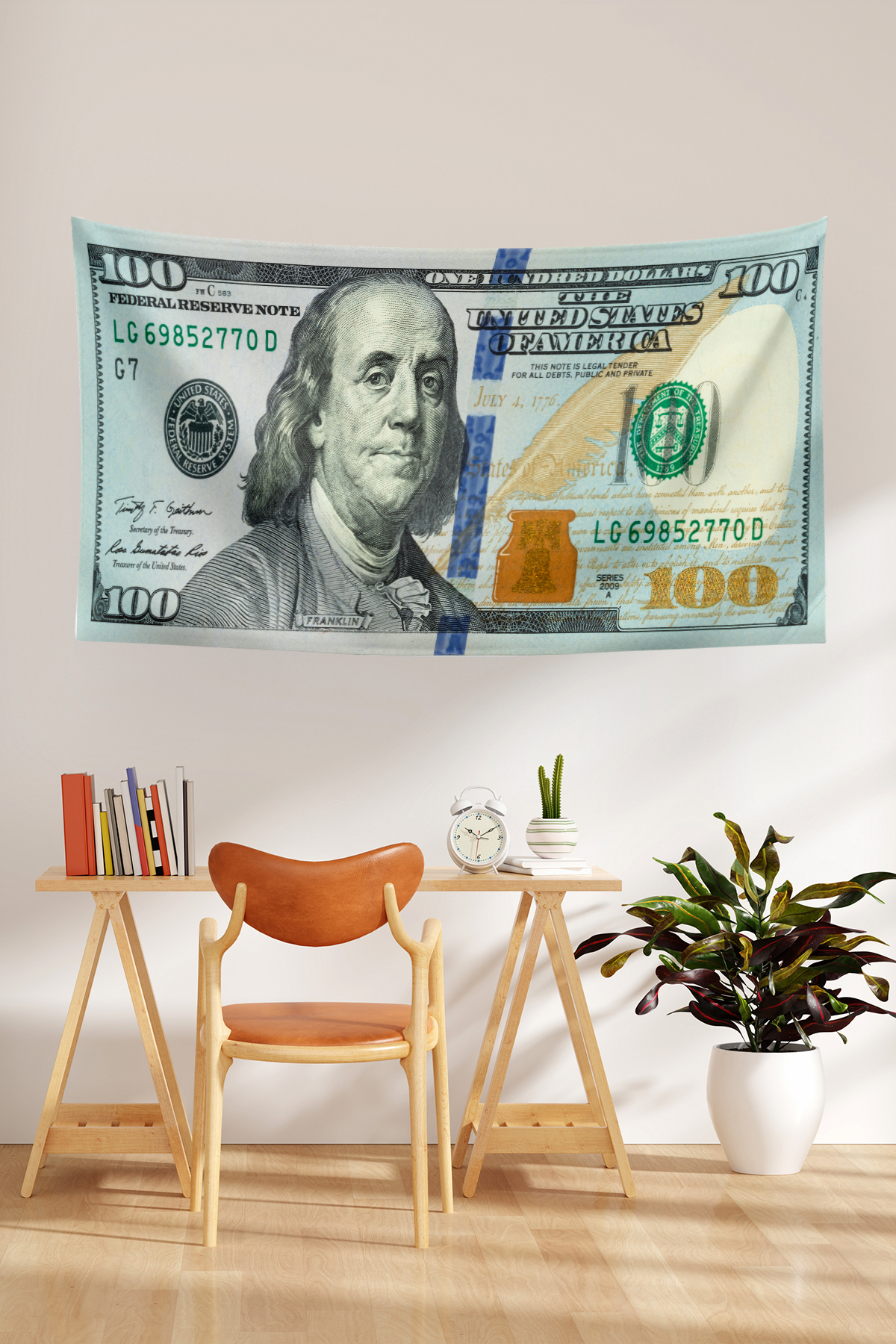 Vagonik 100 Dolar Desenli Duvar Örtüsü Halısı