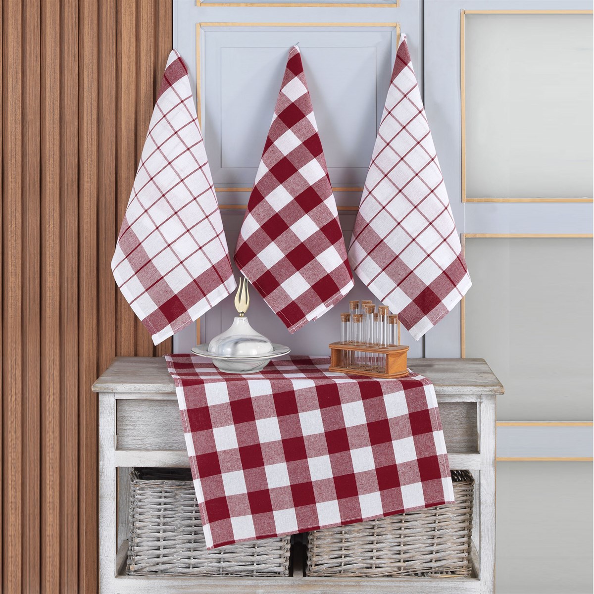 Vagonik 4'lü Mutfak Havlusu Seti & Alman Peçetesi & Kurulama Bezi 45x65 Bordo