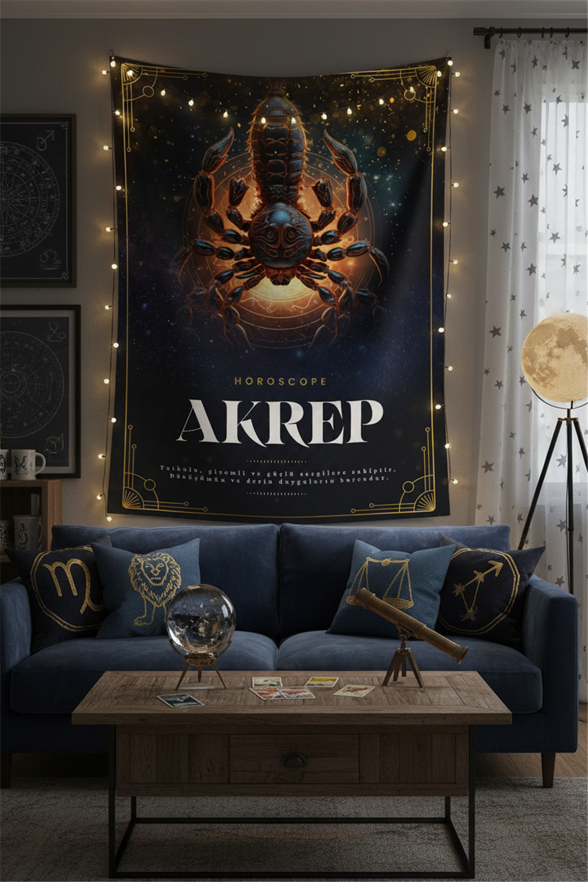 Vagonik Akrep burcu Astroloji Temalı Mistik Desenli Duvar Örtüsü Tapestry Desen 465