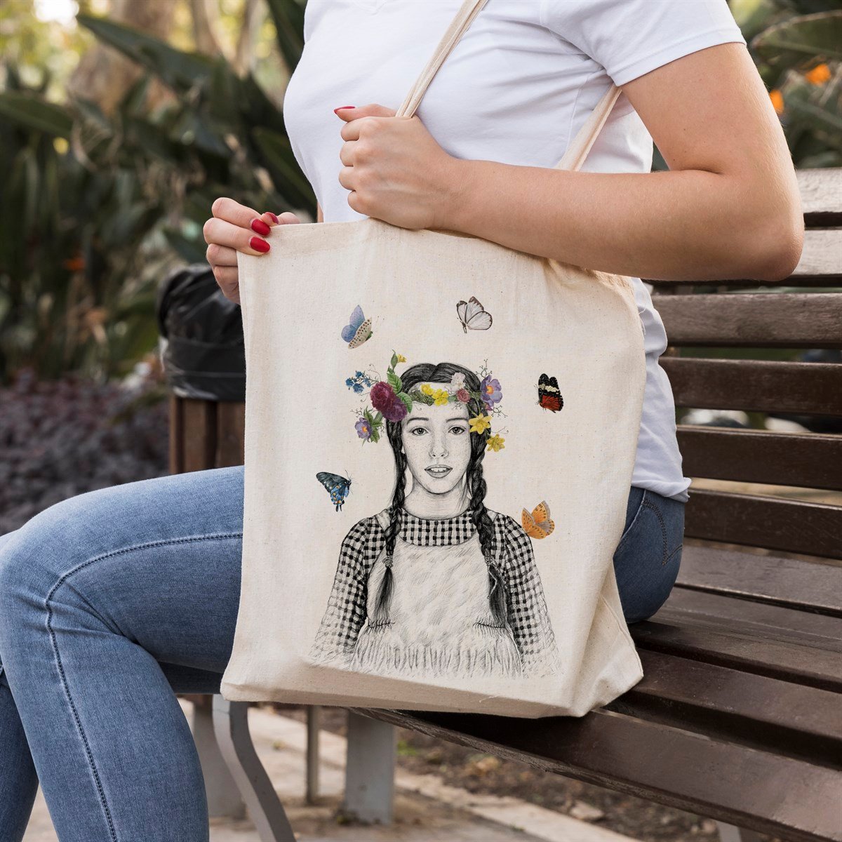 Vagonik Anne With An E Baskılı Ham Bez Kanvas Çanta 240 Gr.