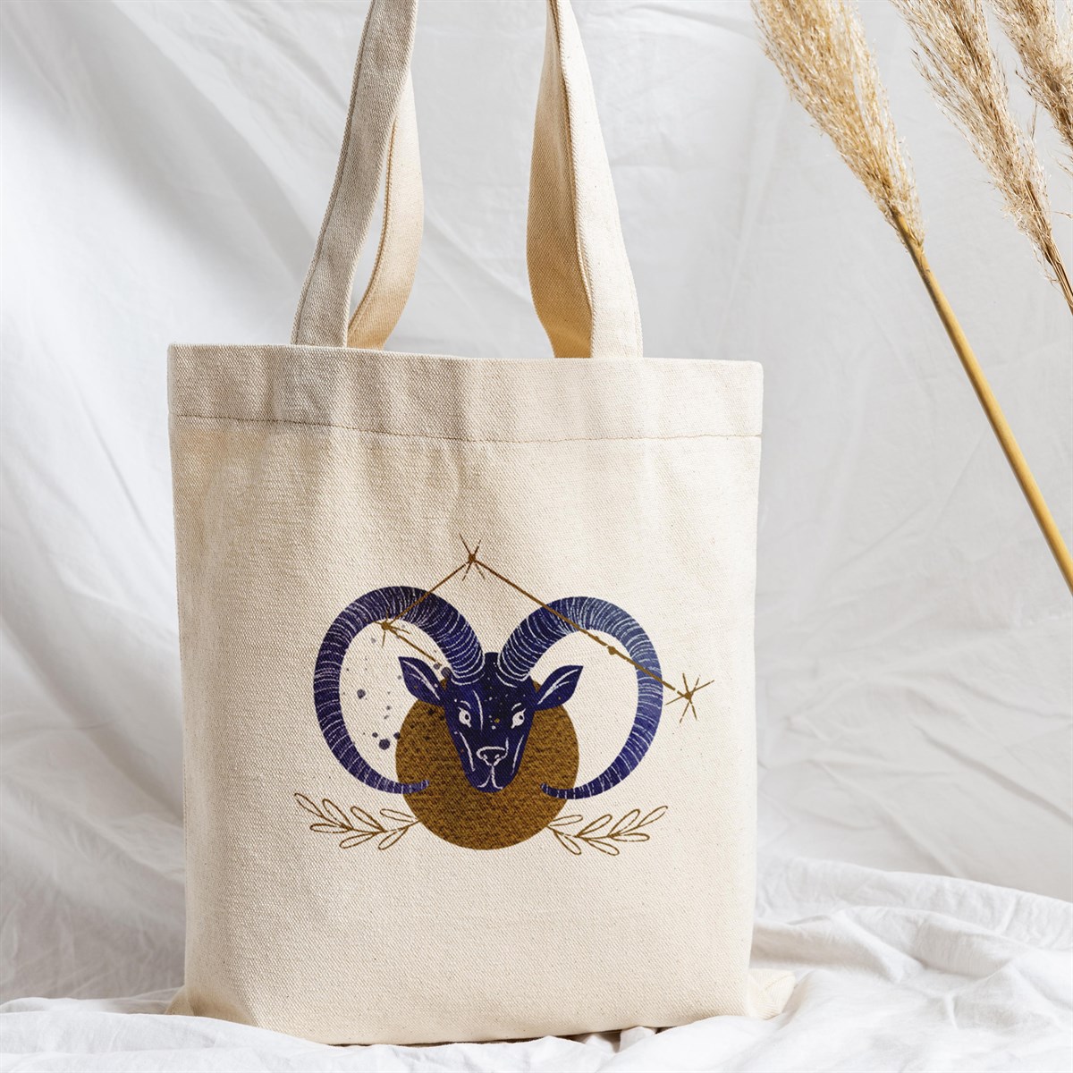 Vagonik Astroloji Oğlak Burcu Baskılı Ham Bez Kanvas Çanta