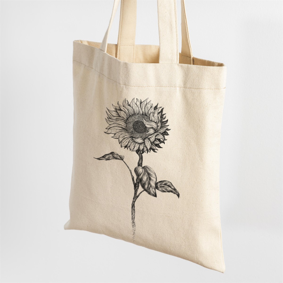 Vagonik Ayçiçeği Baskılı Ham Bez Kanvas Çanta 240 Gr.