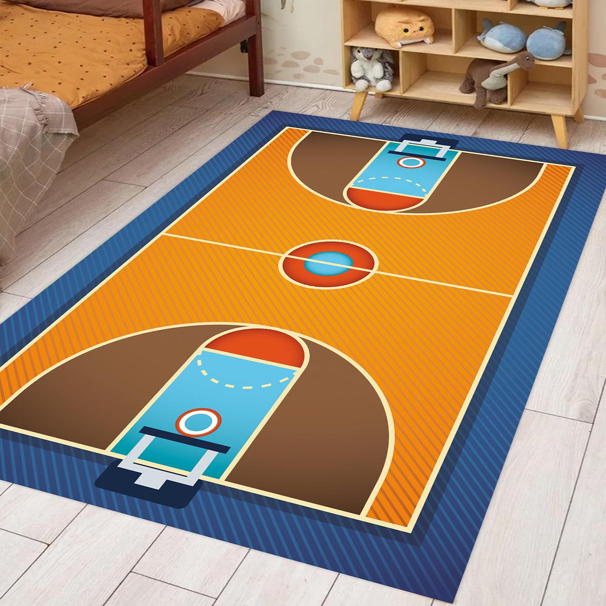 Vagonik Basketbol Sahası Desenli Dijital Baskılı Halı Kaydırmaz Tabanlı Yıkanabilir Çocuk Odası Halısı