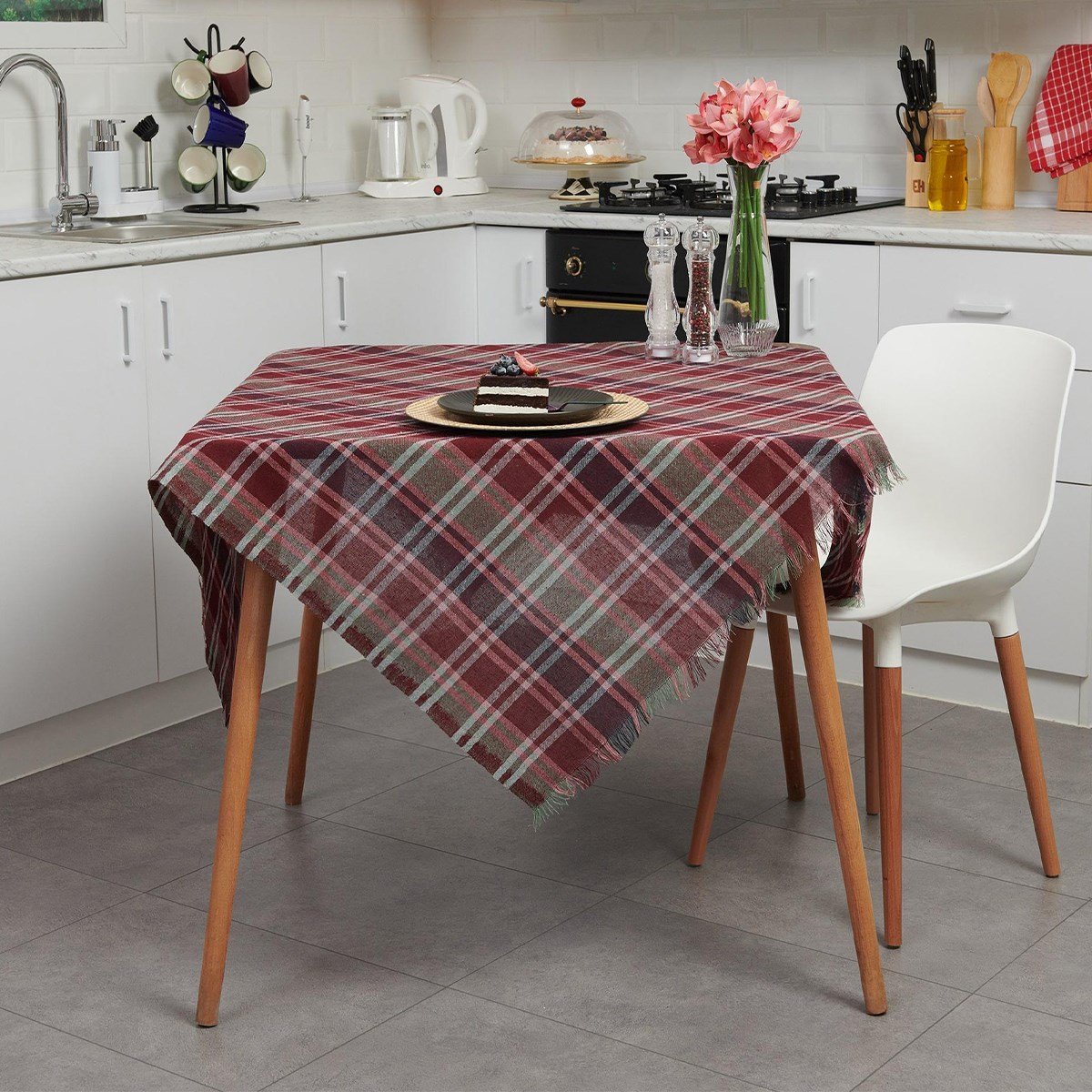 Vagonik Çok Amaçlı Sofra Bezi & Piknik Örtüsü & Masa Örtüsü Ekose Pötikare Desenli140x140 Cm