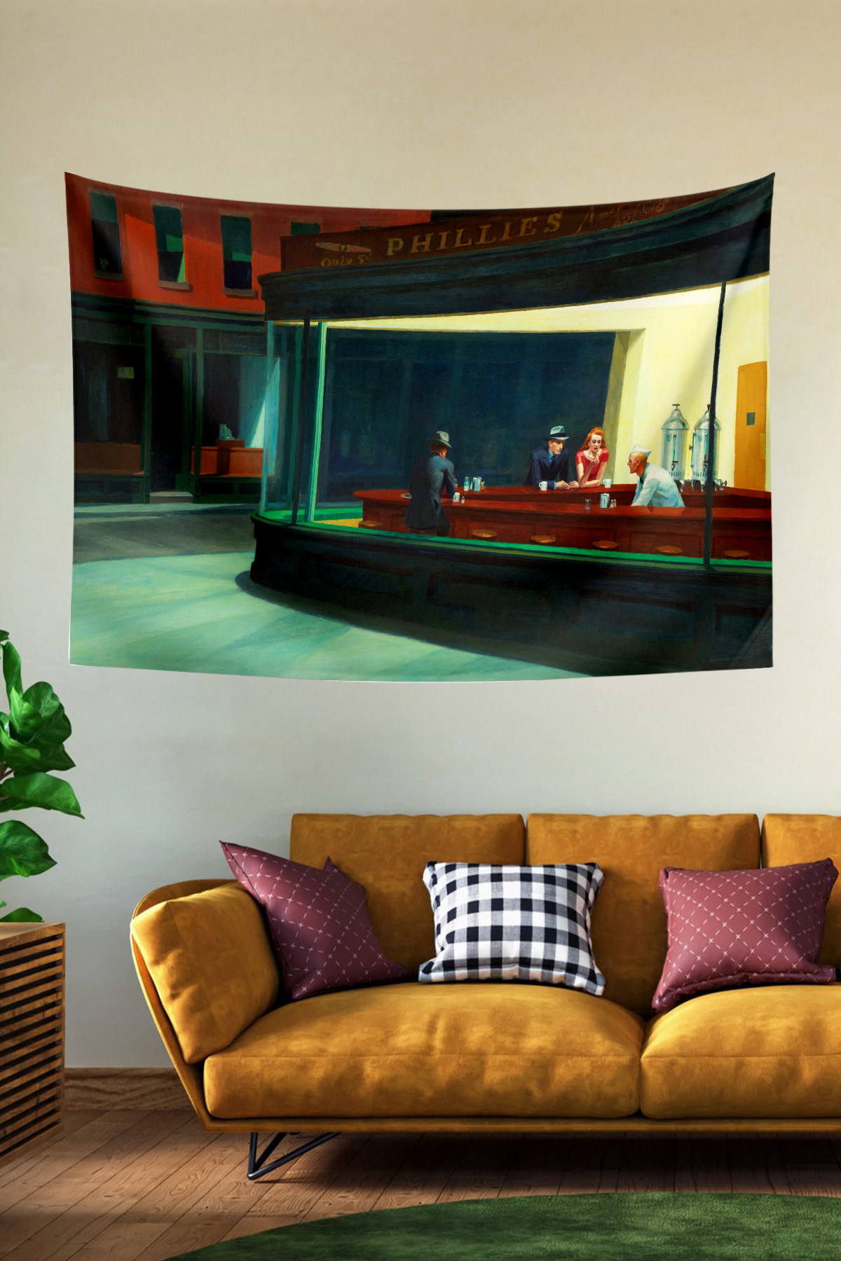 Vagonik Edward Hopper Nighthawks Gece Kuşları Duvar Örtüsü Halısı