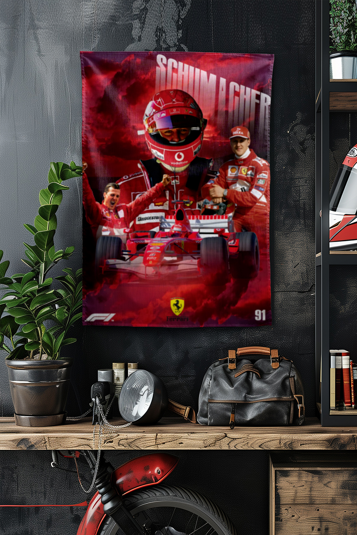 Vagonik F1 Temalı Schumacher Ferrari Duvar Örtüsü Halısı