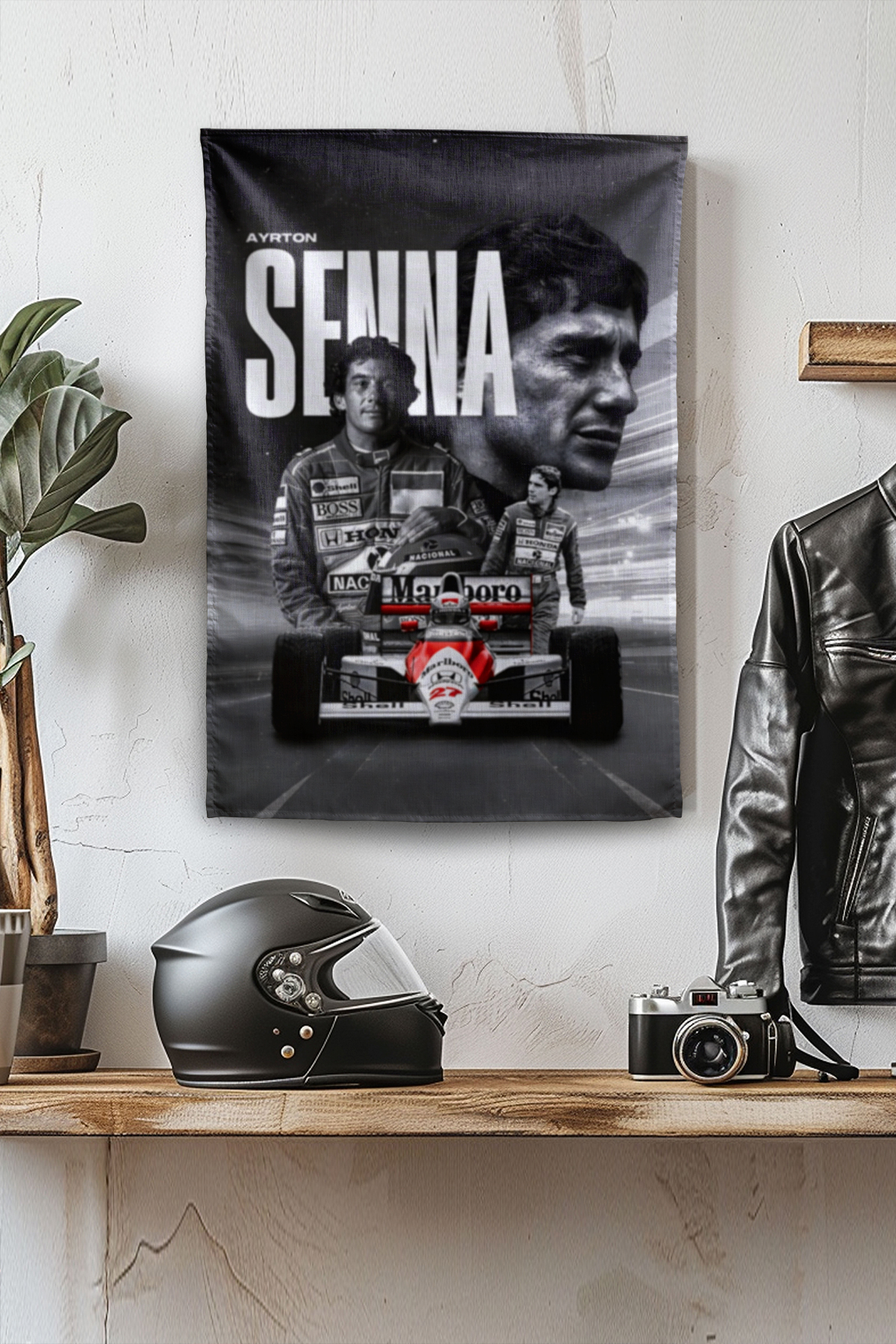 Vagonik F1 Temalı Senna Siyah Duvar Örtüsü Halısı