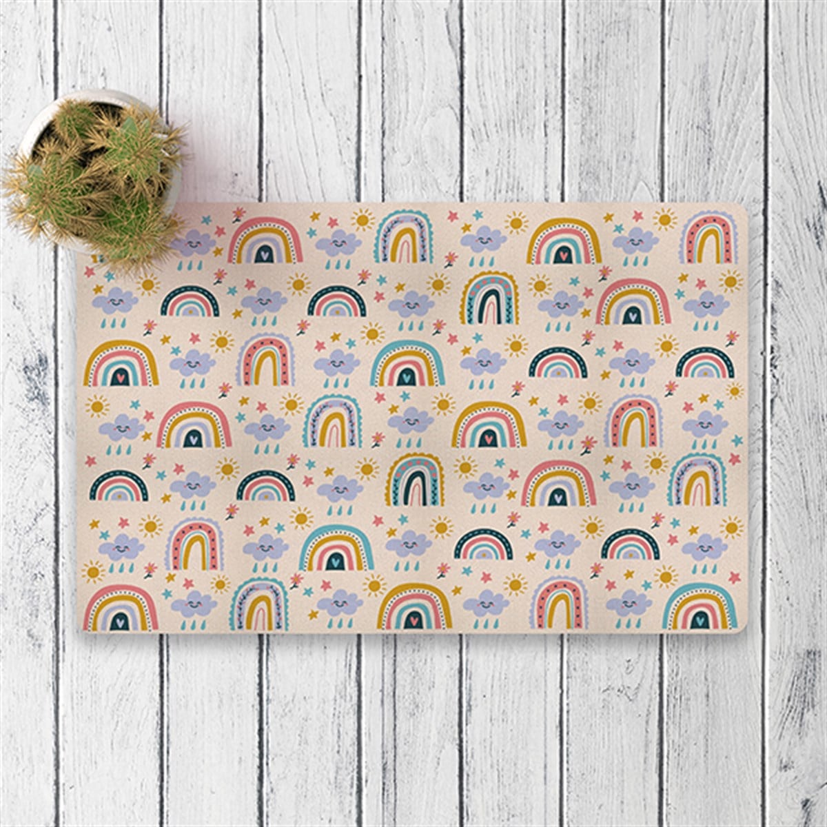 Vagonik Gökkuşağı Dijital Baskılı 50x70cm Dekoratif Çok Amaçlı Iç Ve Dış Kapı Paspası