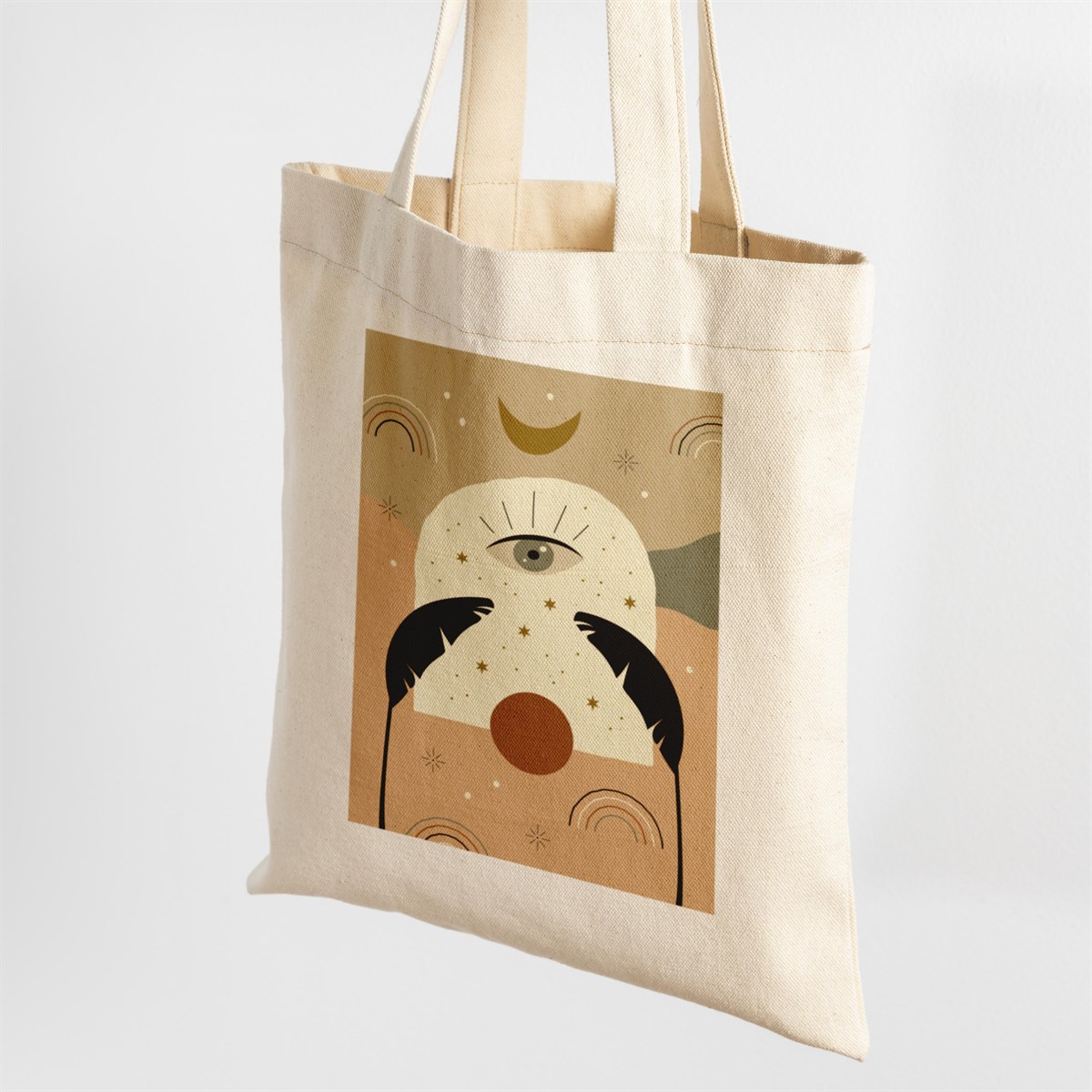 Vagonik Göz Bohem Baskılı Ham Bez Kanvas Çanta 240 Gr.